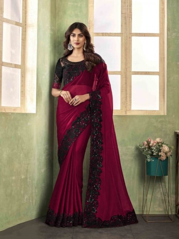 Chiffon Saree In Pink Color With Embroidery Work