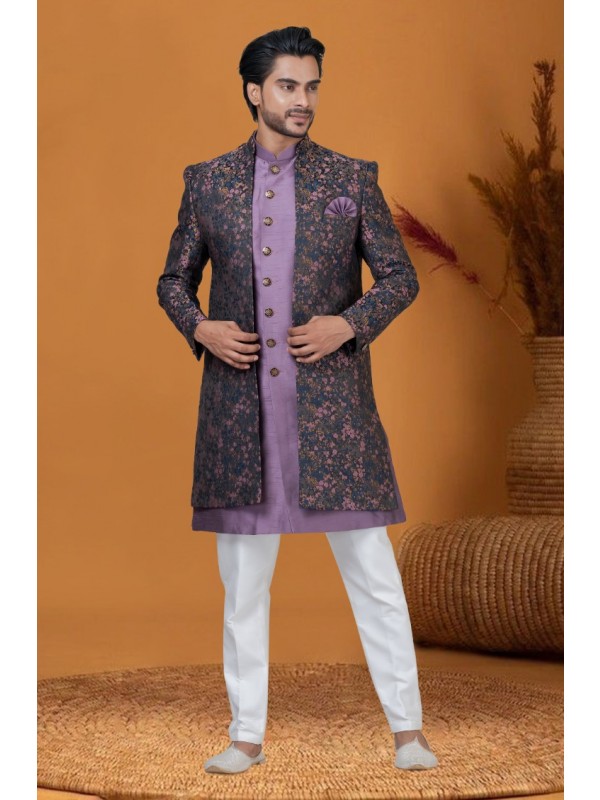 Jacquard IndoWestern Ready Made Dress in Mutli color with Jacquard Work 