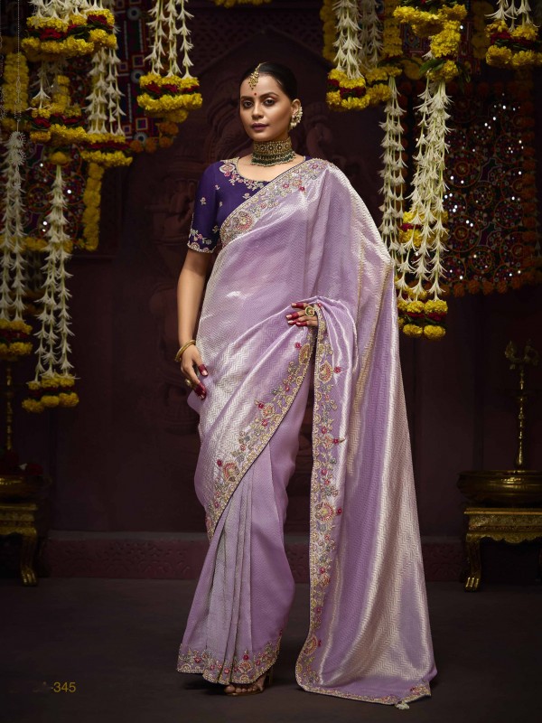 Kanjivaram Silk Wedding Wear Lovender Color with Embroidery Work
