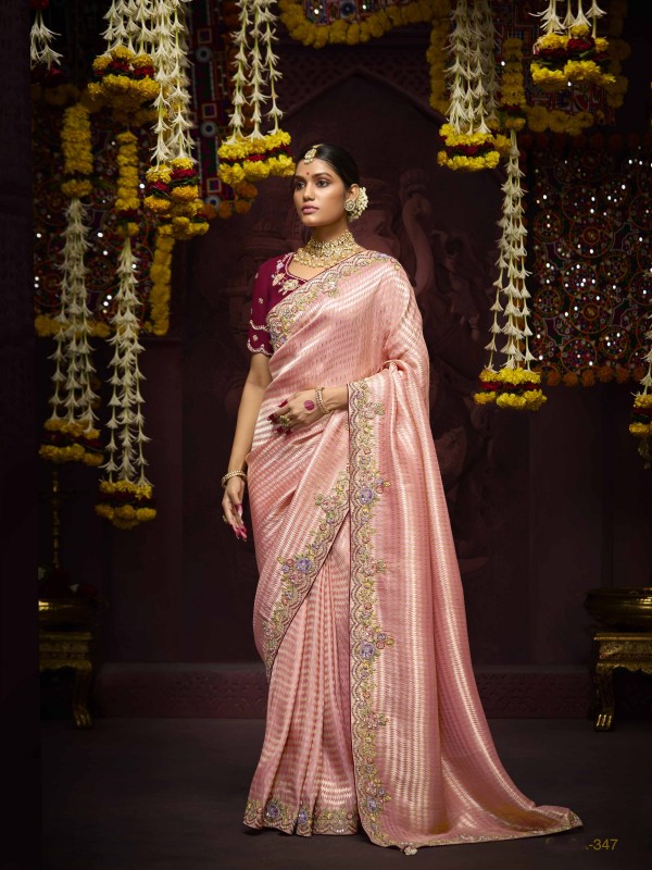 Kanjivaram Silk Wedding Wear Pink Color with Embroidery Work