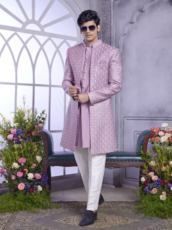 Art Silk Readymade Indowestern in Onion Color With Embroidery work 