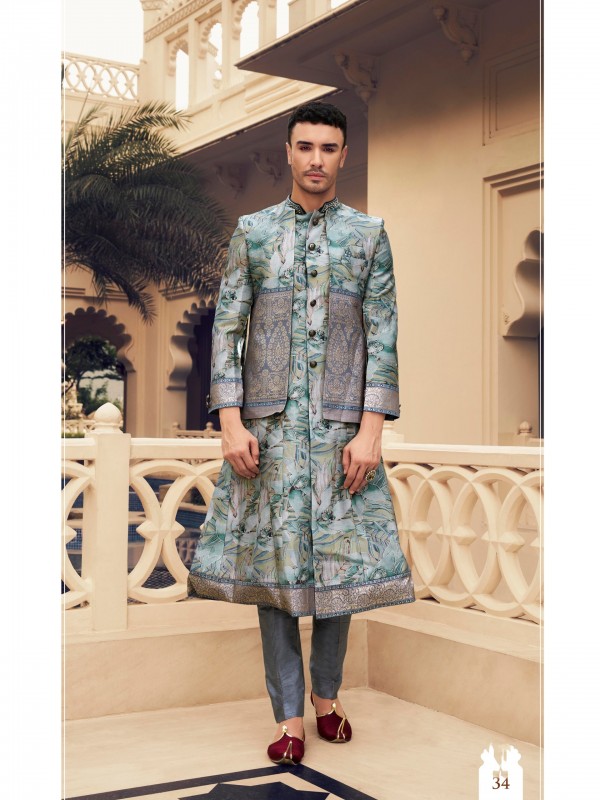 Pure Silk Readymade Kids Indowestern in Multicolor Hand work 