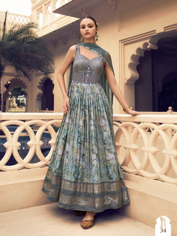 Pure Silk Weddomg Wear Gown Multi Color with Handwork Work