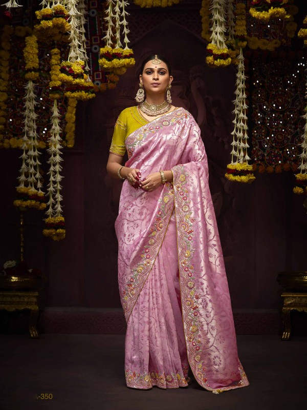 Kanjivaram Silk Wedding Wear Saree Pink Color with Embroidery Work