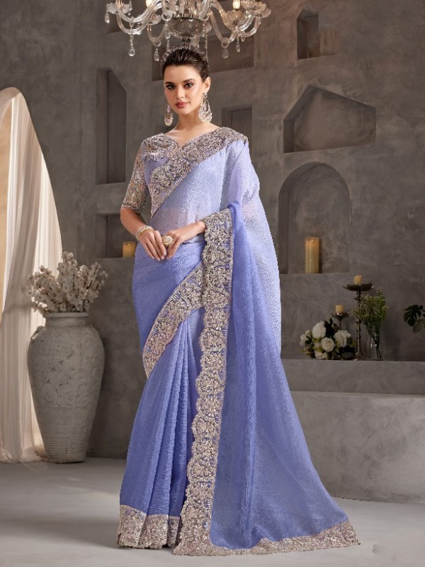 Soft Crush Silk Saree In Lavender Color With Embroidery Work