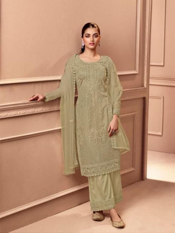 Butterfly Net Fabrics Party Wear Suit In Green Color With Embroidery Work