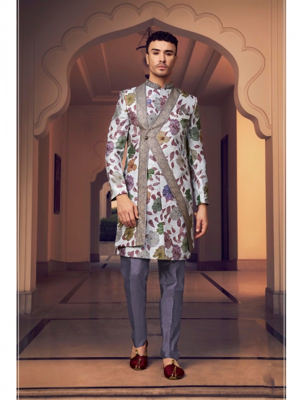 Pure Silk Readymade Kids Indowestern in Multicolor Hand work 