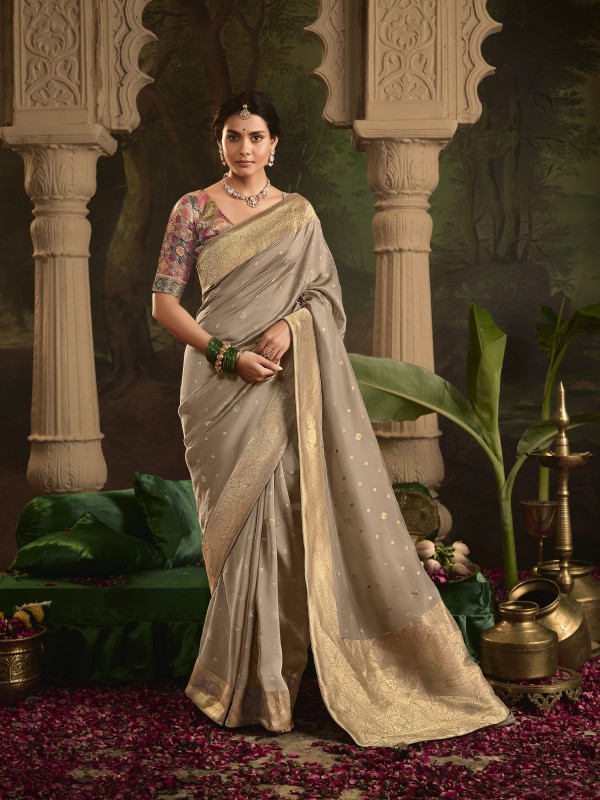 Pure Crape Dola Silk Wedding Wear Beige Color 