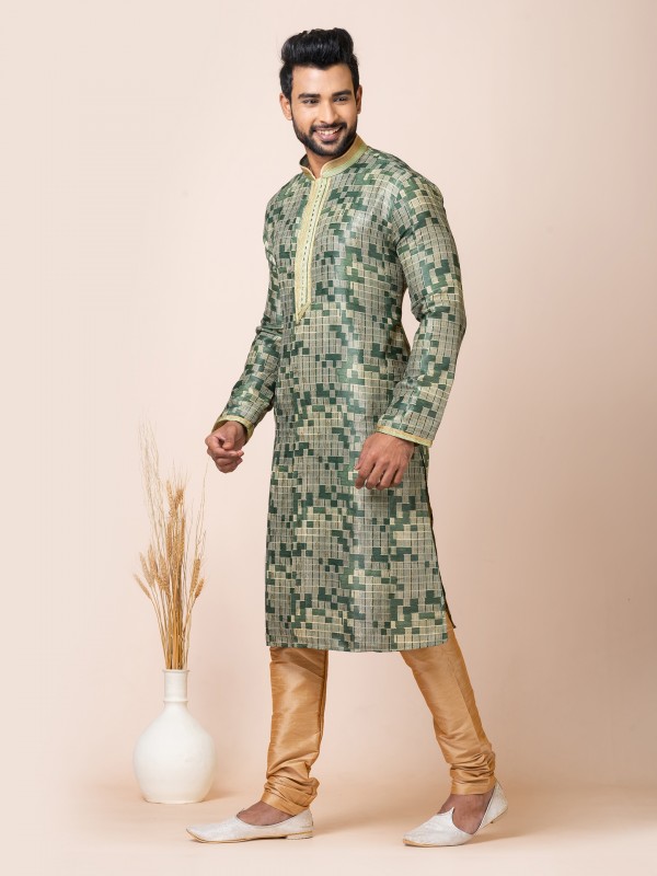 Cotton Jacquard Silk Readymade Kurta in Multi Color 
