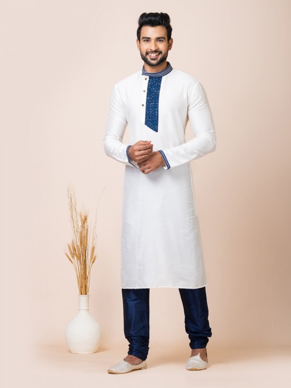 Viscose Silk Readymade Kurta in White Color 