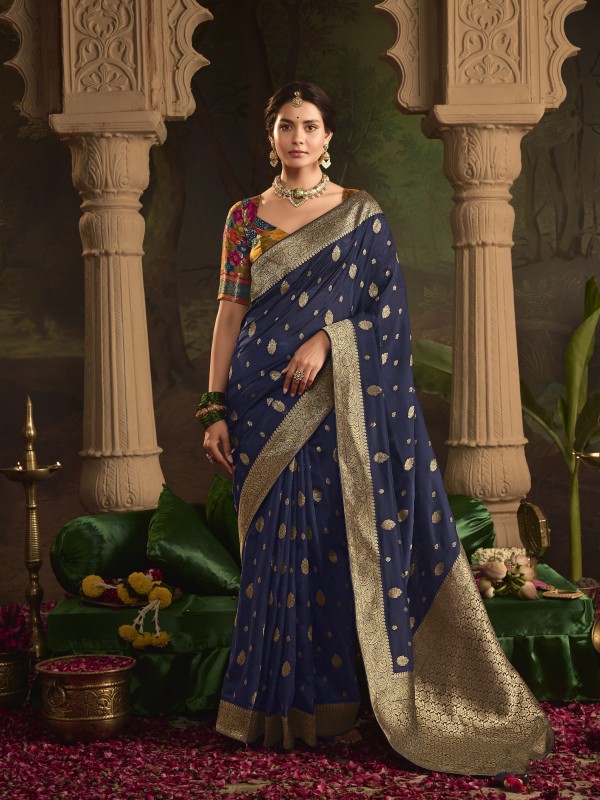Pure Crape Dola Silk Wedding Wear Blue Color 