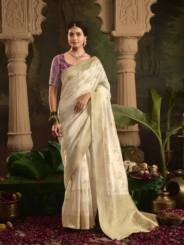 Pure Crape Dola Silk Wedding Wear Cream Color 