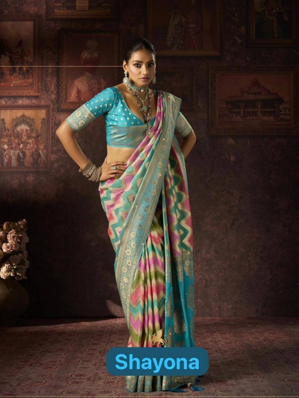 Fancy Silk Fabric Party wear Saree In MultiColor with Swaroskvi Work 