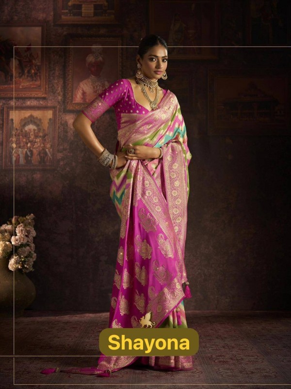 Fancy Silk Fabric Party wear Saree In Pink with Swaroskvi Work 