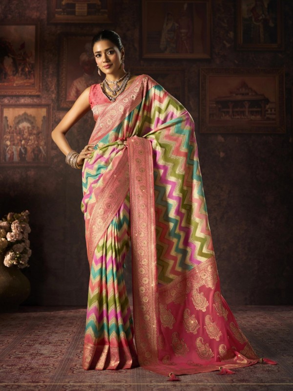 Fancy Silk Fabric Party wear Saree In MultiColor with Swaroskvi Work 