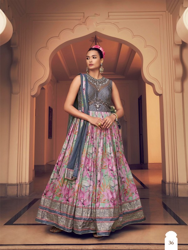 Pure Silk Weddomg Wear Gown Multi Color with Handwork Work