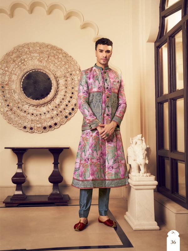 Pure Silk Readymade Kids Indowestern in Multicolor Hand work 