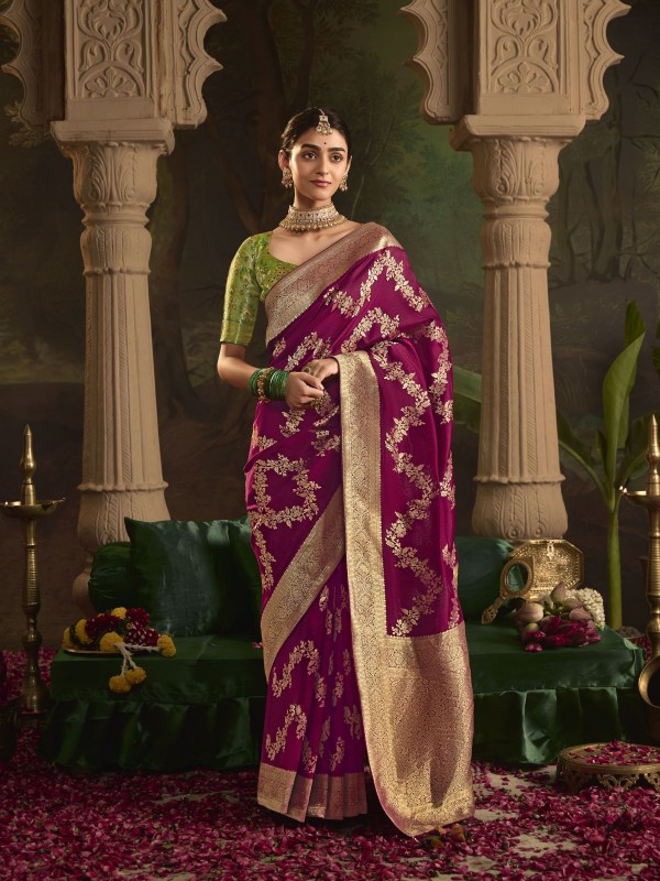 Pure Crape Dola Silk Wedding Wear Rani Pink Color 
