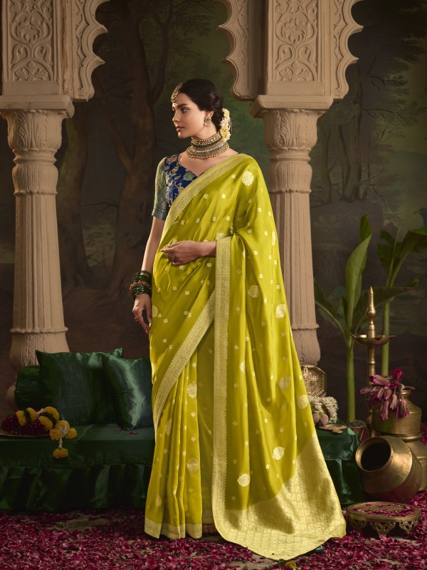 Pure Crape Dola Silk Wedding Wear Lemon Color 