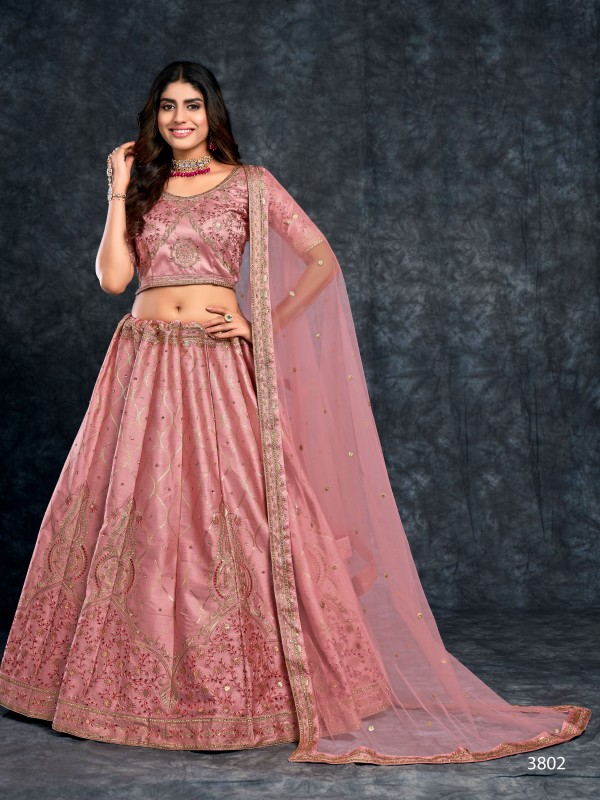 Italian Silk  Fabrics Party Wear  Lehenga in Light Pink Color With Embroidery Work