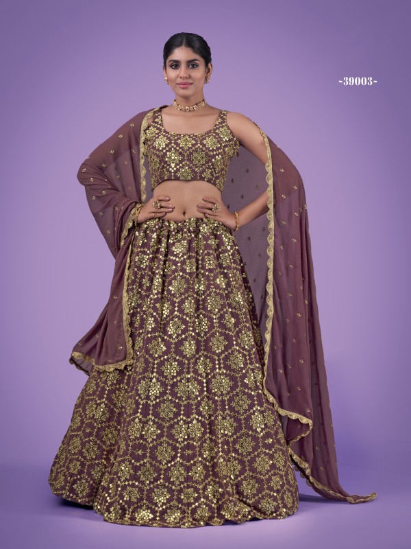 Georgette  Party Wear Lehenga In Violet With Embroidery Work
