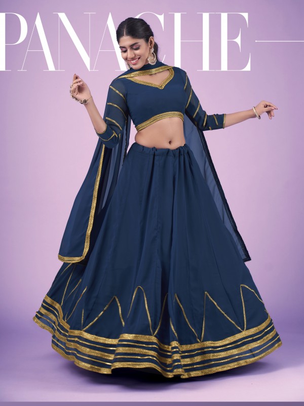 Georgette  Party Wear Lehenga In Teal Blue With Embroidery Work