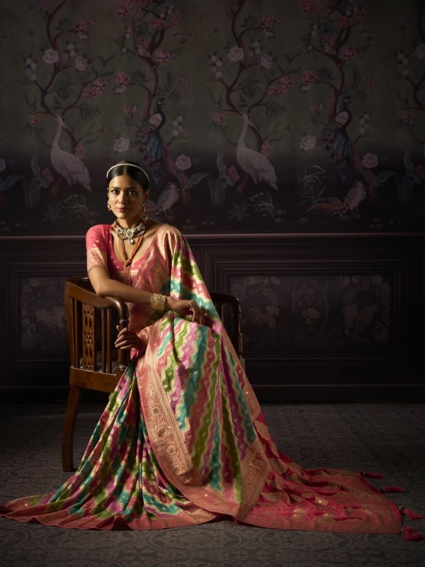 Fancy Silk Fabric Party wear Saree In Pink Color with Swaroskvi Work 