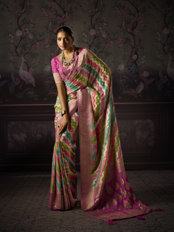 Fancy Silk Fabric Party wear Saree In MultiColor with Swaroskvi Work 