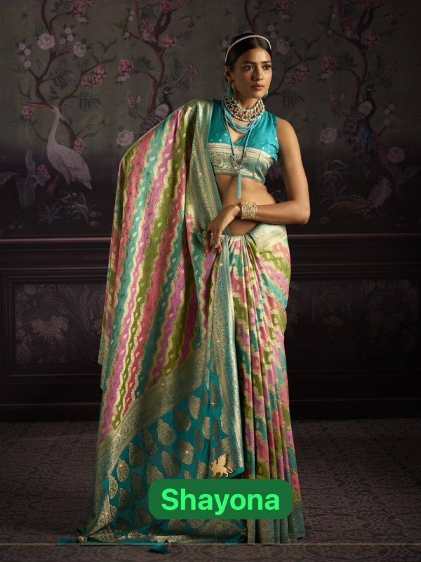 Fancy Silk Fabric Party wear Saree In MultiColor with Swaroskvi Work 