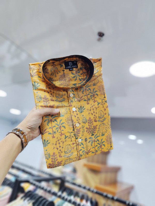 Soft Cotton Kurta set in Yellow Color with Digital Print 