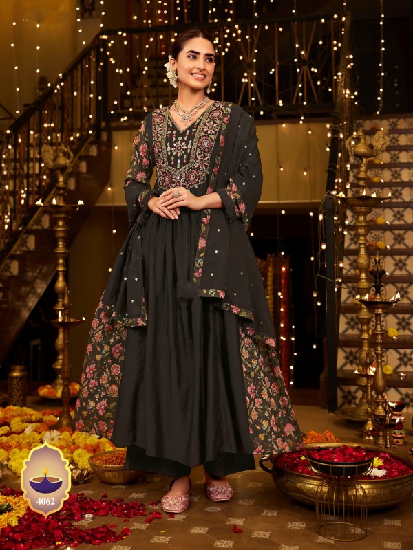 Pure Viscose Silk Party Wear Suit In Black Color With Embroidery Work 