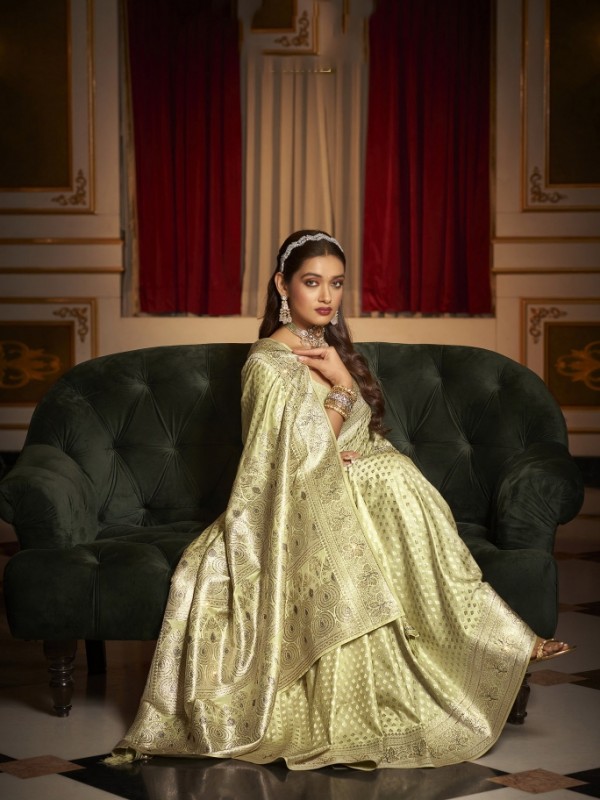 Fancy Silk Fabric Party wear Saree In Light Green color with Swaroskvi Work 