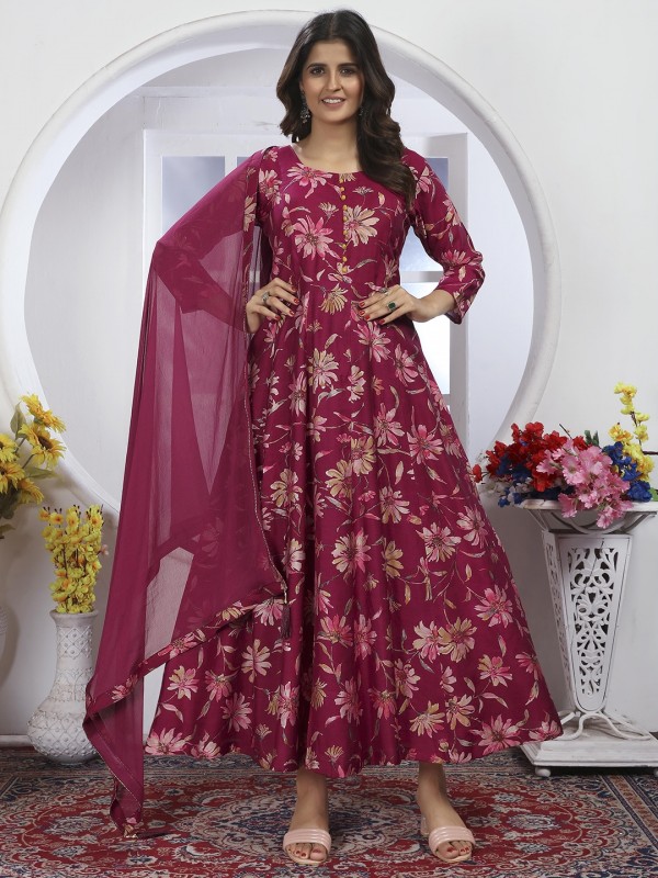 Chanderi Silk Party Wear Salwar Suit in Pink Color   