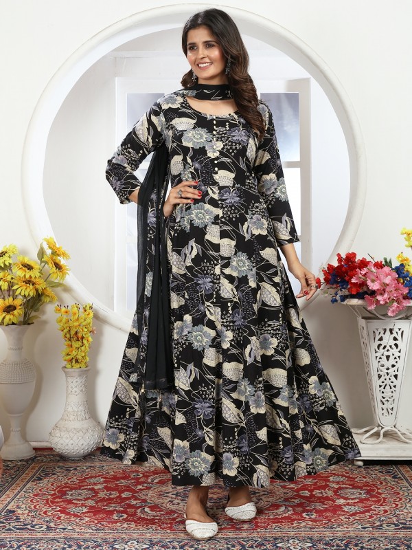 Rayon Silk Party Wear Salwar Suit in Black Color   