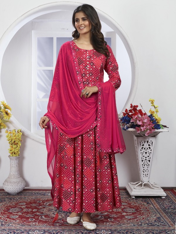 Rayon Silk Party Wear Salwar Suit in Pink Color   