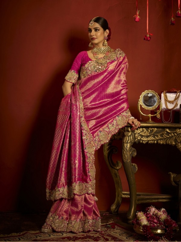 Kadwa Kasab Silk Party wear Saree In Pink Color with Embroidery Work 