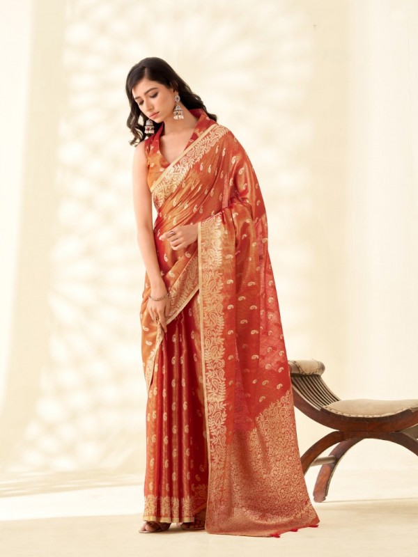 Pure Tissue Silk Party wear Saree In Maroon Color with Zari Butii Weaving Work 