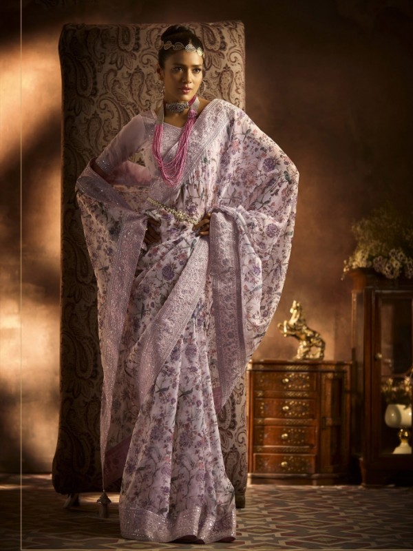 Pure Silk Party wear Saree In Light Pink Color with Embroidery Work 