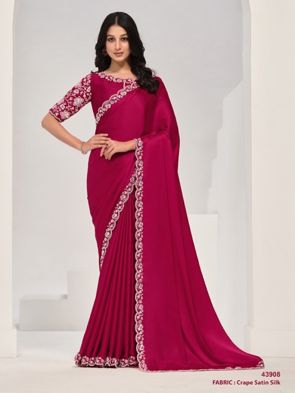 Crepe Silk Party wear Saree In Rani Pink Color with Sequence Work 