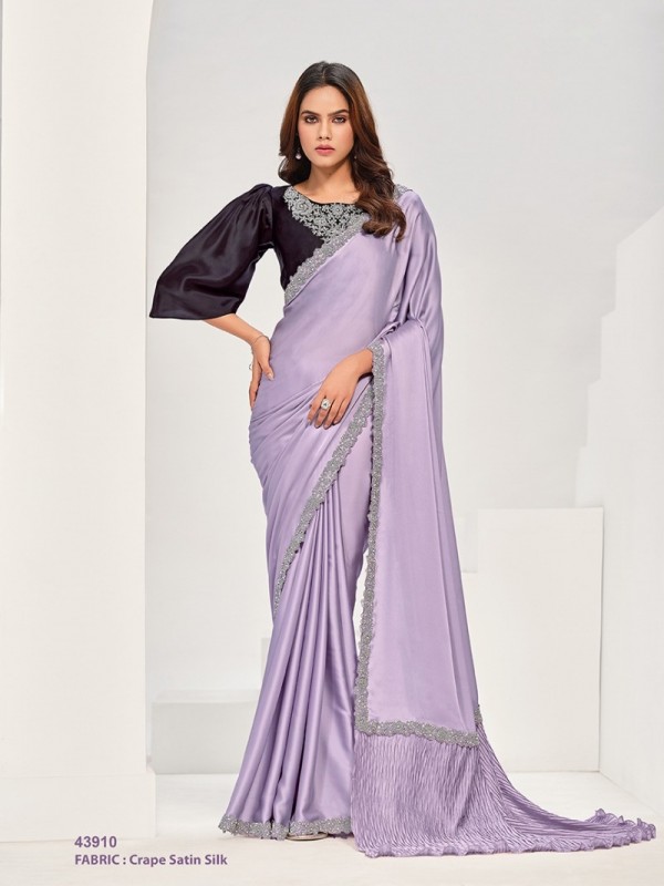 Crepe Silk Party wear Saree In LavenderColor with Hand Work 