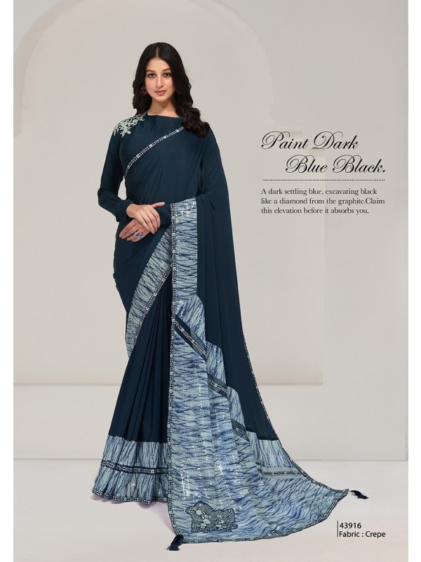 Crepe Georgette Silk Party wear Saree In Blue Color with Sequence Work 