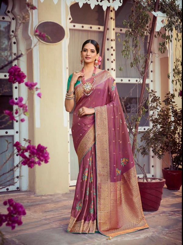 Tissue Silk Party Wear Saree Onion Pink Color 