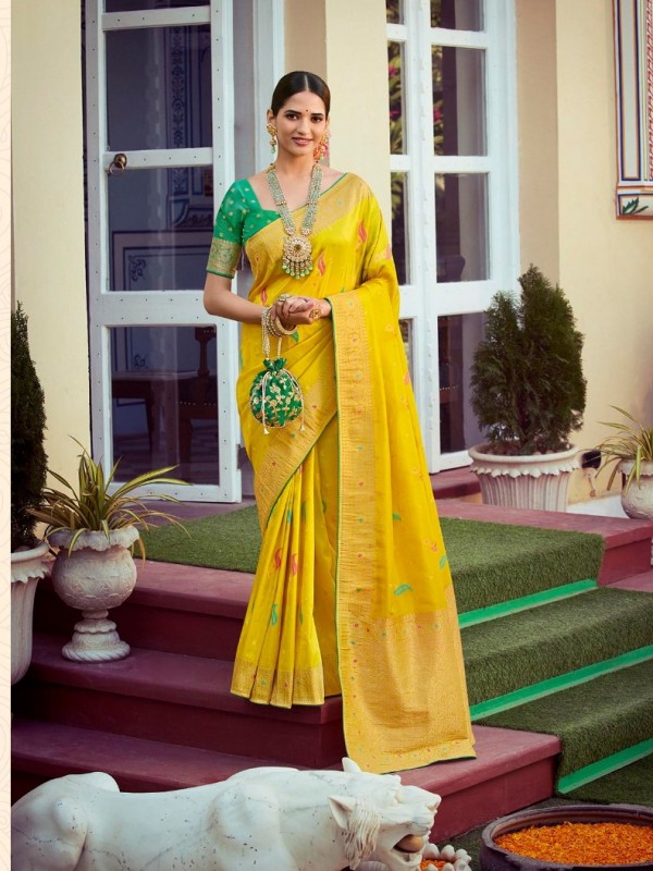 Tissue Silk Party Wear Saree Yellow Color 