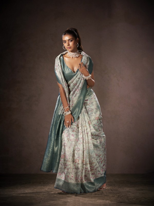 Pure Silk Party wear Saree In Lime Green Color with Swaroskvi Work 