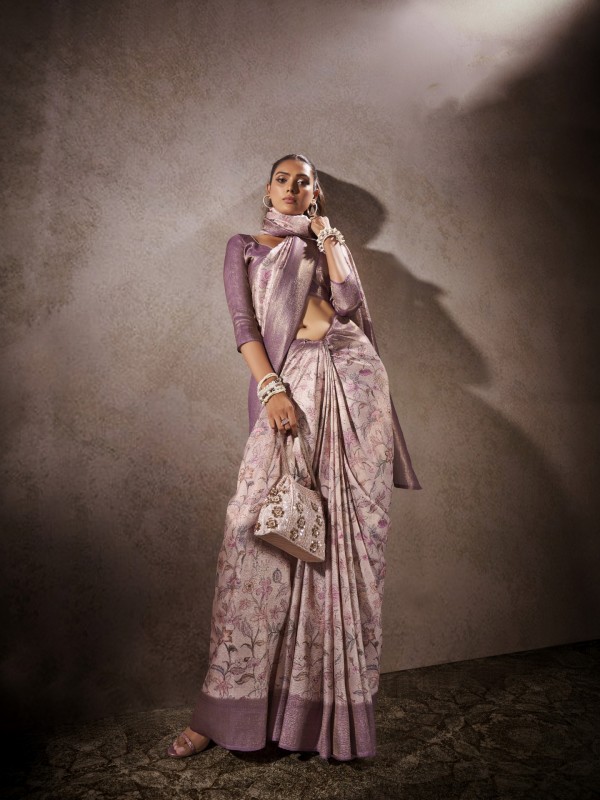 Pure Silk Party wear Saree In Light Purple Color with Swaroskvi Work 
