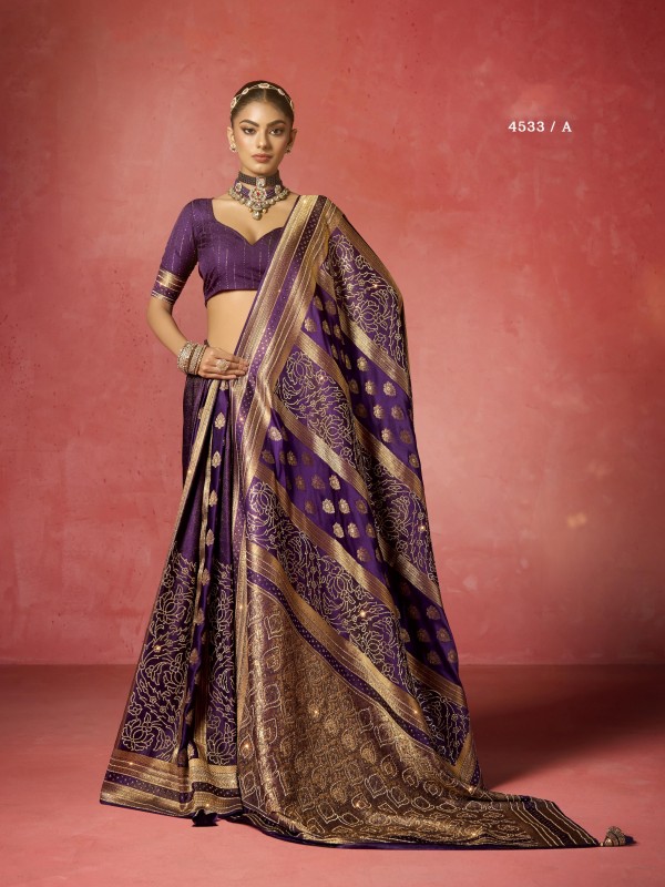 Kadwa Kasab Silk Party wear Saree In Purple Color with Swaroskvi Work 
