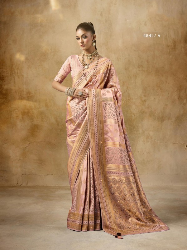 Kadwa Kasab Silk Party wear Saree In Peach Color with Swaroskvi Work 
