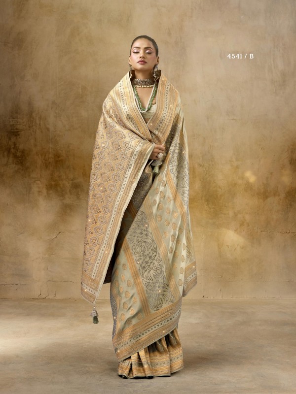 Kadwa Kasab Silk Party wear Saree In Biege Color with Swaroskvi Work 