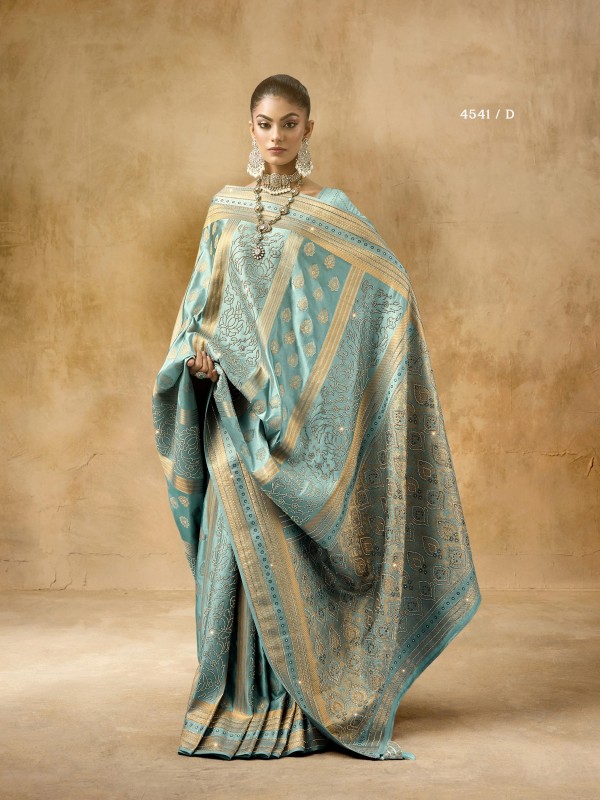 Kadwa Kasab Silk Party wear Saree In Sky Blue Color with Swaroskvi Work 