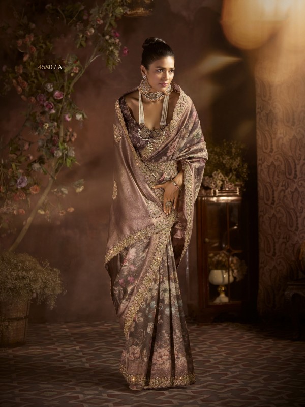 Pure Silk Party wear Saree In Biege Color with Embroidery Work 